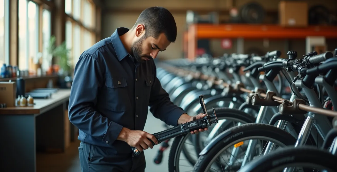 Atelier de maintenance BIXI avec vélos en cours de nettoyage et réparation