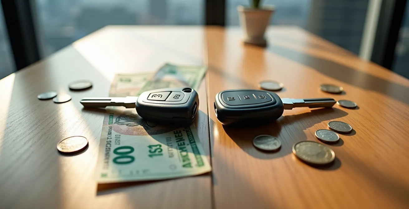 Tableau de bord moderne montrant des graphiques de coûts comparatifs entre véhicules électriques neufs et d'occasion