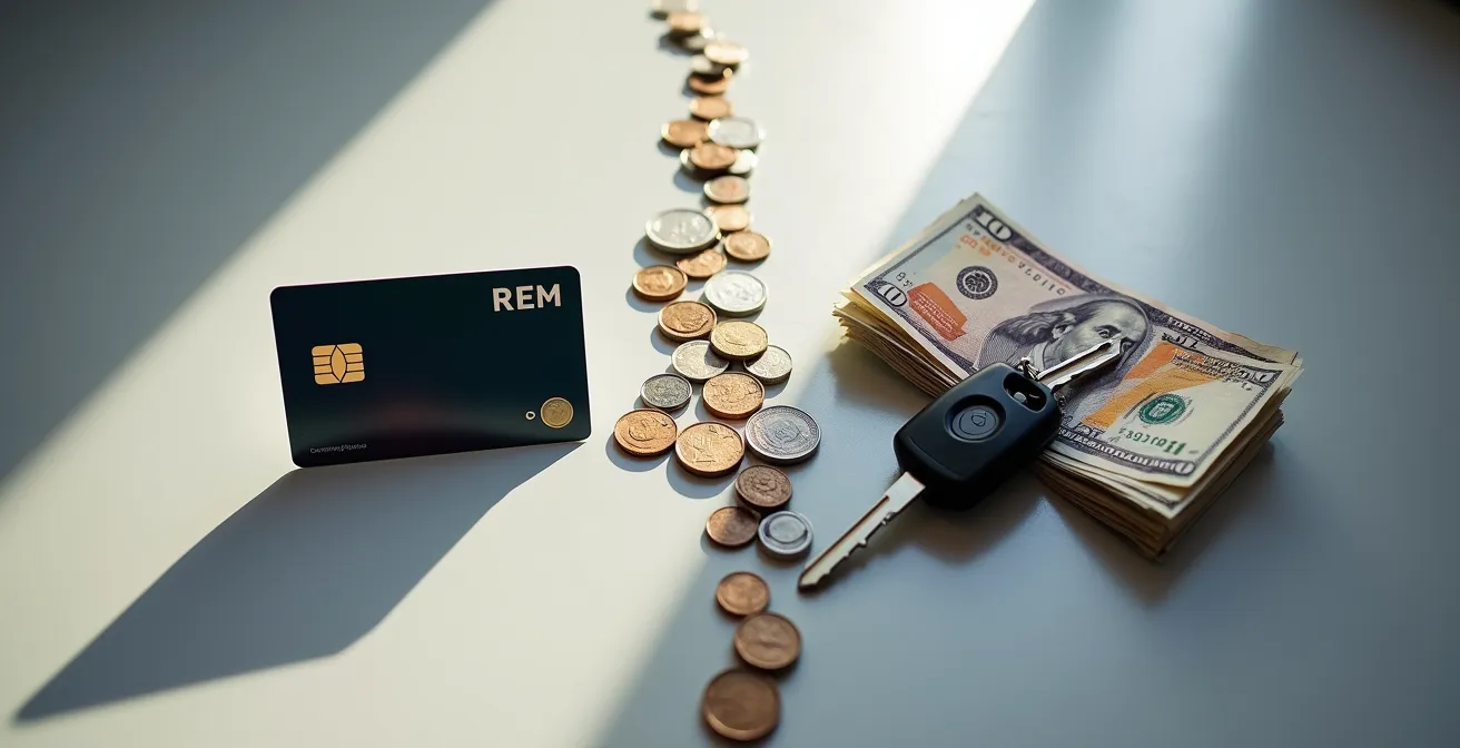 Composition visuelle comparant les coûts de transport entre REM et automobile à Montréal