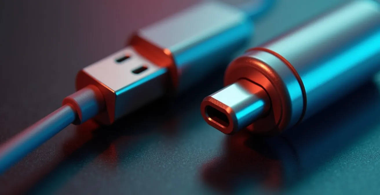 Vue macro de connecteurs de charge CCS et CHAdeMO avec effet de profondeur de champ.