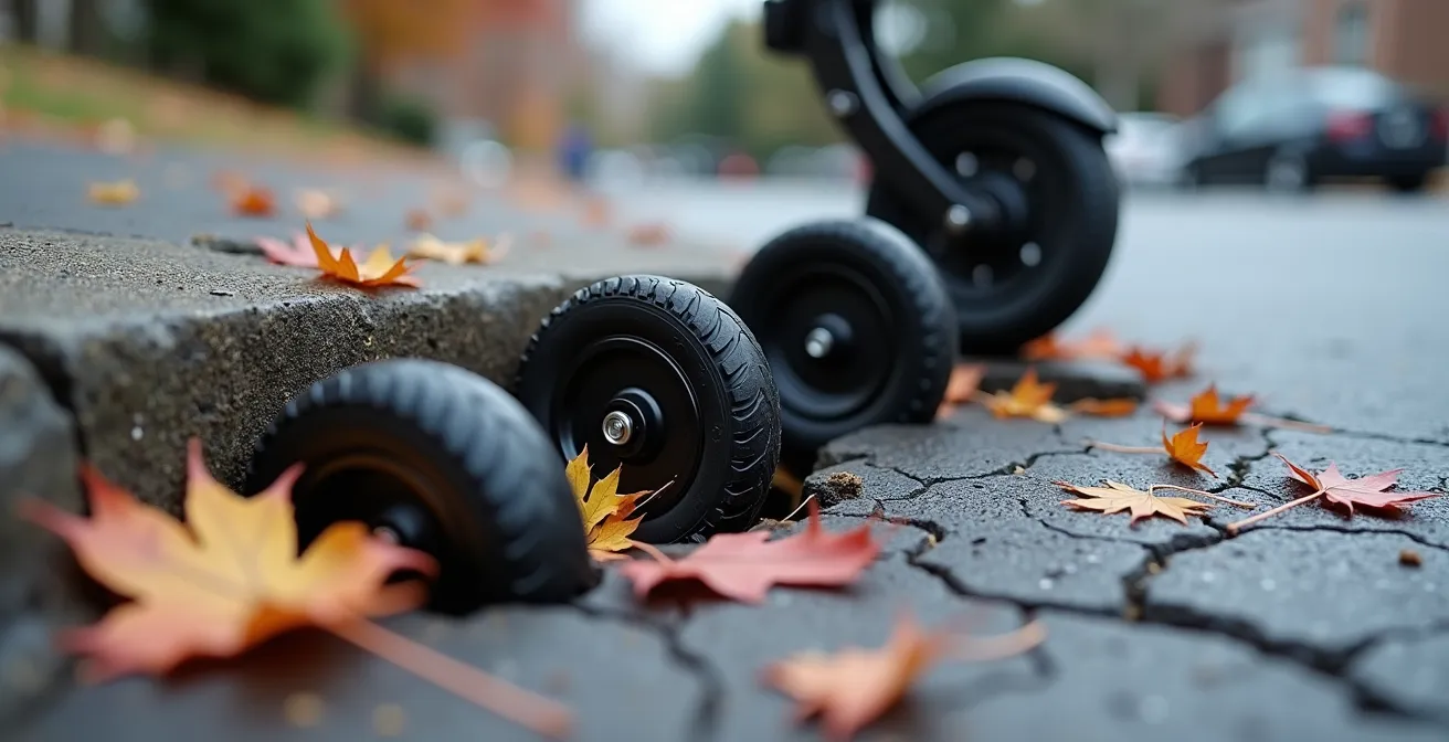 Comparaison visuelle de différentes tailles de roues face à un nid-de-poule typique de Montréal